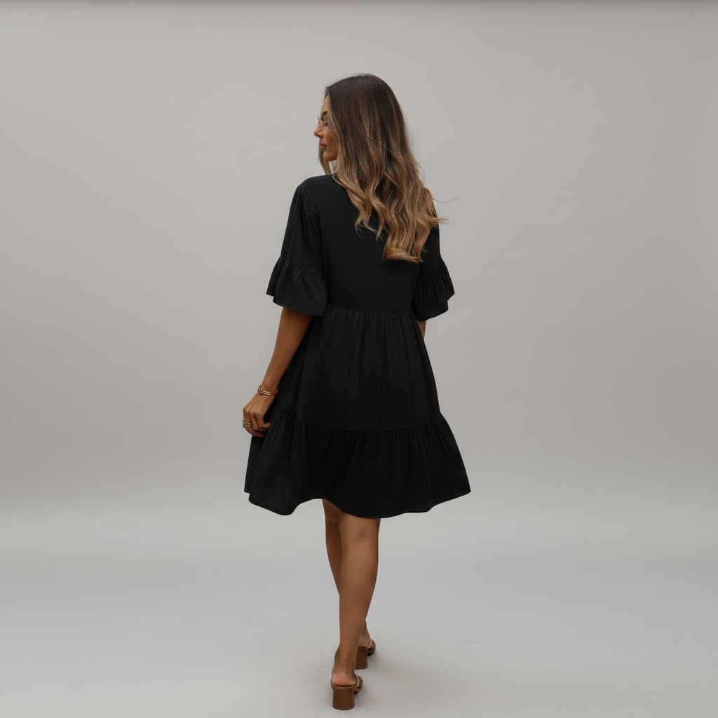 Boho Flounce Tie Neck Dress