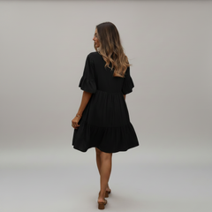 Boho Flounce Tie Neck Dress