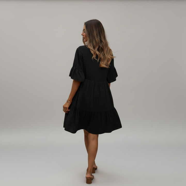 Boho Flounce Tie Neck Dress