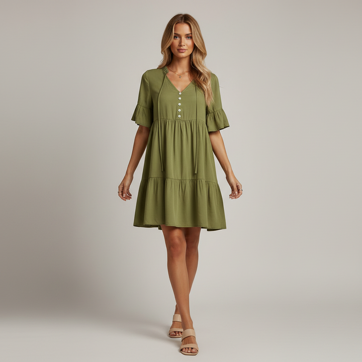 Boho Flounce Tie Neck Dress