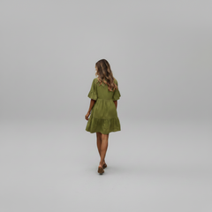 Boho Flounce Tie Neck Dress
