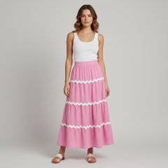 Waves Print Pleated Skirt