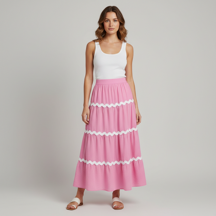 Waves Print Pleated Skirt
