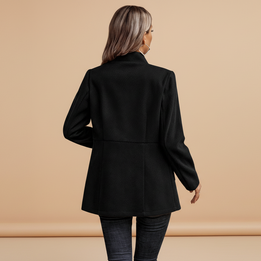 Solid Pocket Long Sleeve Elegant Wool Coat - detail view
