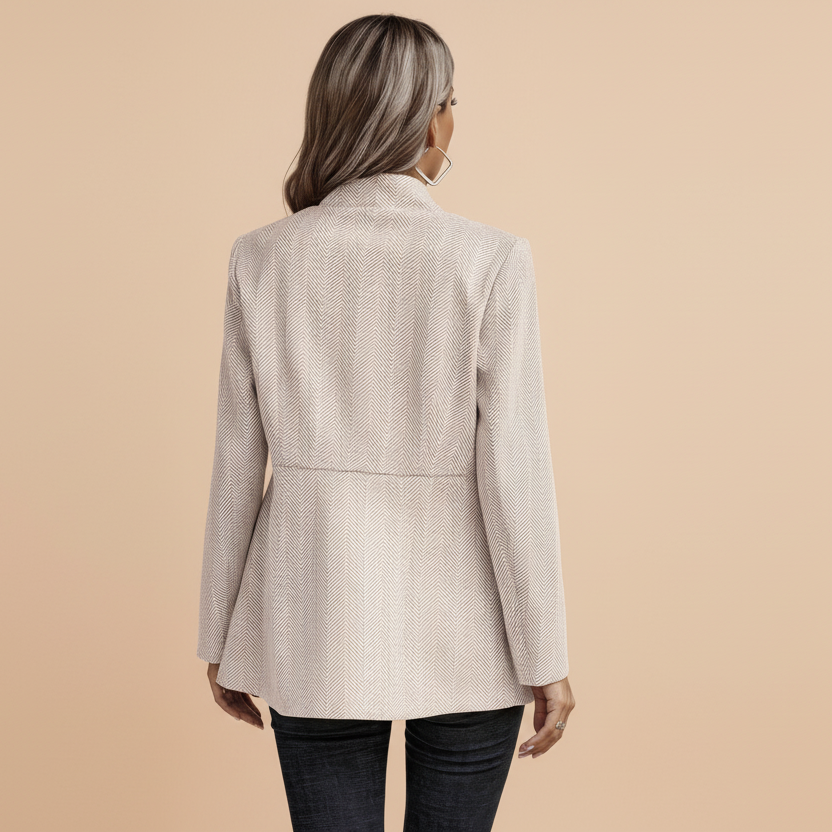 Solid Pocket Long Sleeve Elegant Wool Coat - back view
