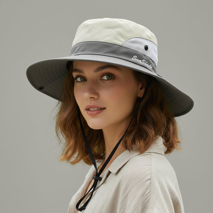 Wide Brim Sun Bucket Hat For Women -Beige Drift
