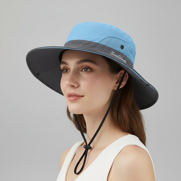 Wide Brim Sun Bucket Hat For Women -Blue Lagoon