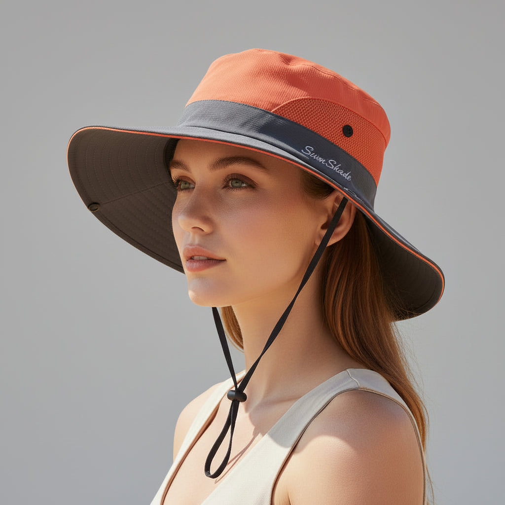 Wide Brim Sun Bucket Hat For Women -Orange Terracotta