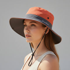 Wide Brim Sun Bucket Hat For Women -Orange Terracotta