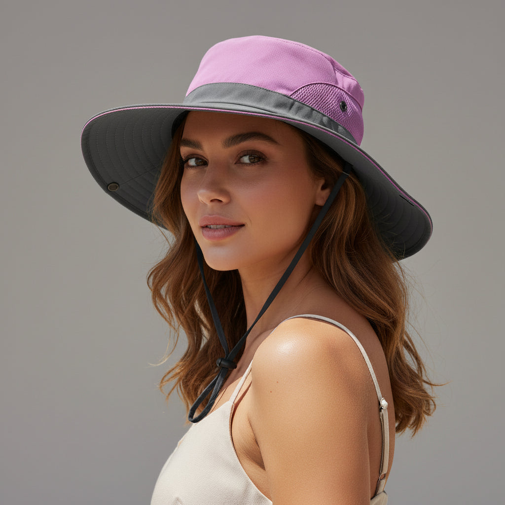 Wide Brim Sun Bucket Hat For Women -Purple Petunia