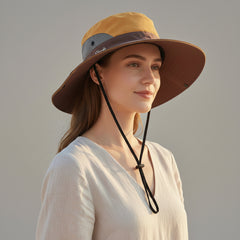 Wide Brim Sun Bucket Hat For Women -Yellow Amber