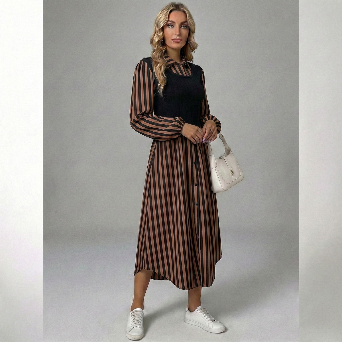 Striped Layred Midi Dress - detail view