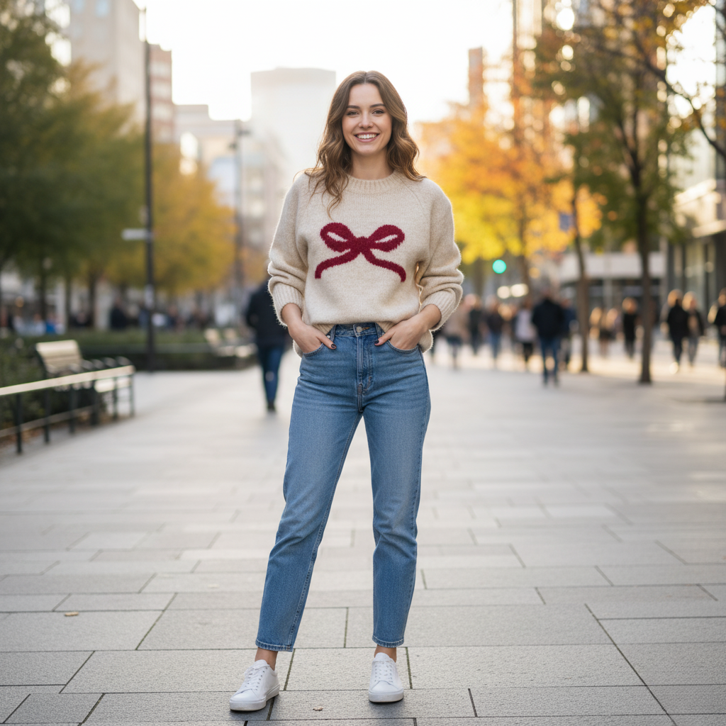 Preppy Bow Pullover Sweater
