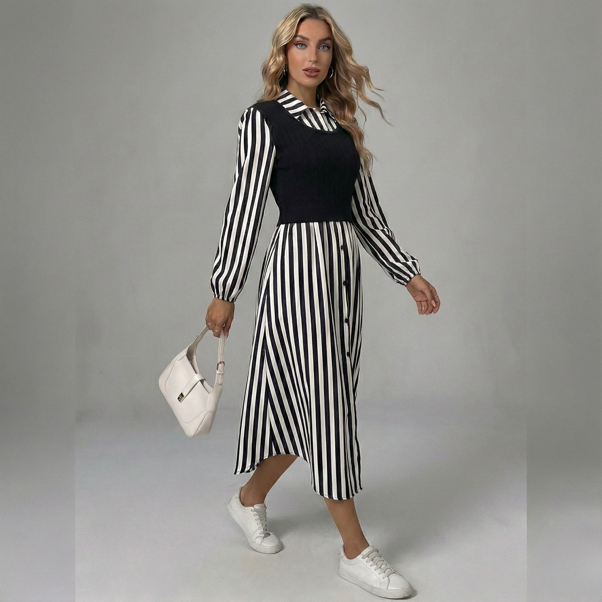 Striped Layred Midi Dress - close-up