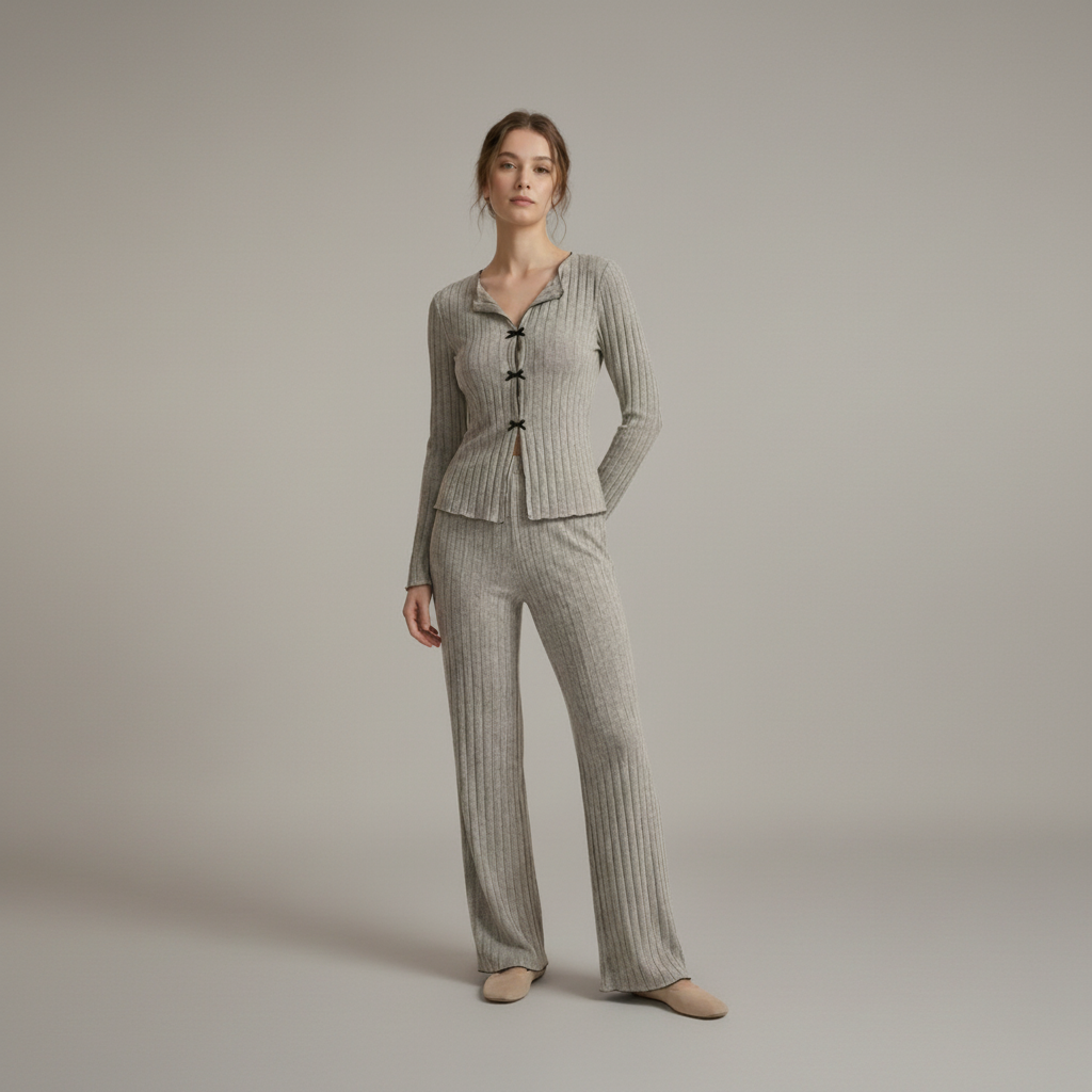 Ribbed Knit Pajama Set - detail view