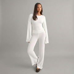 Round Neck Flare Sleeve Top & Bottom Set - detail view