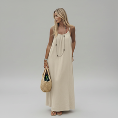  beige Loose Fit Spaghetti Strap Dress