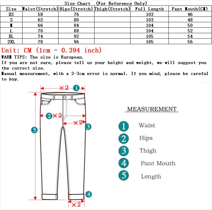 bell bottom jeans measurements