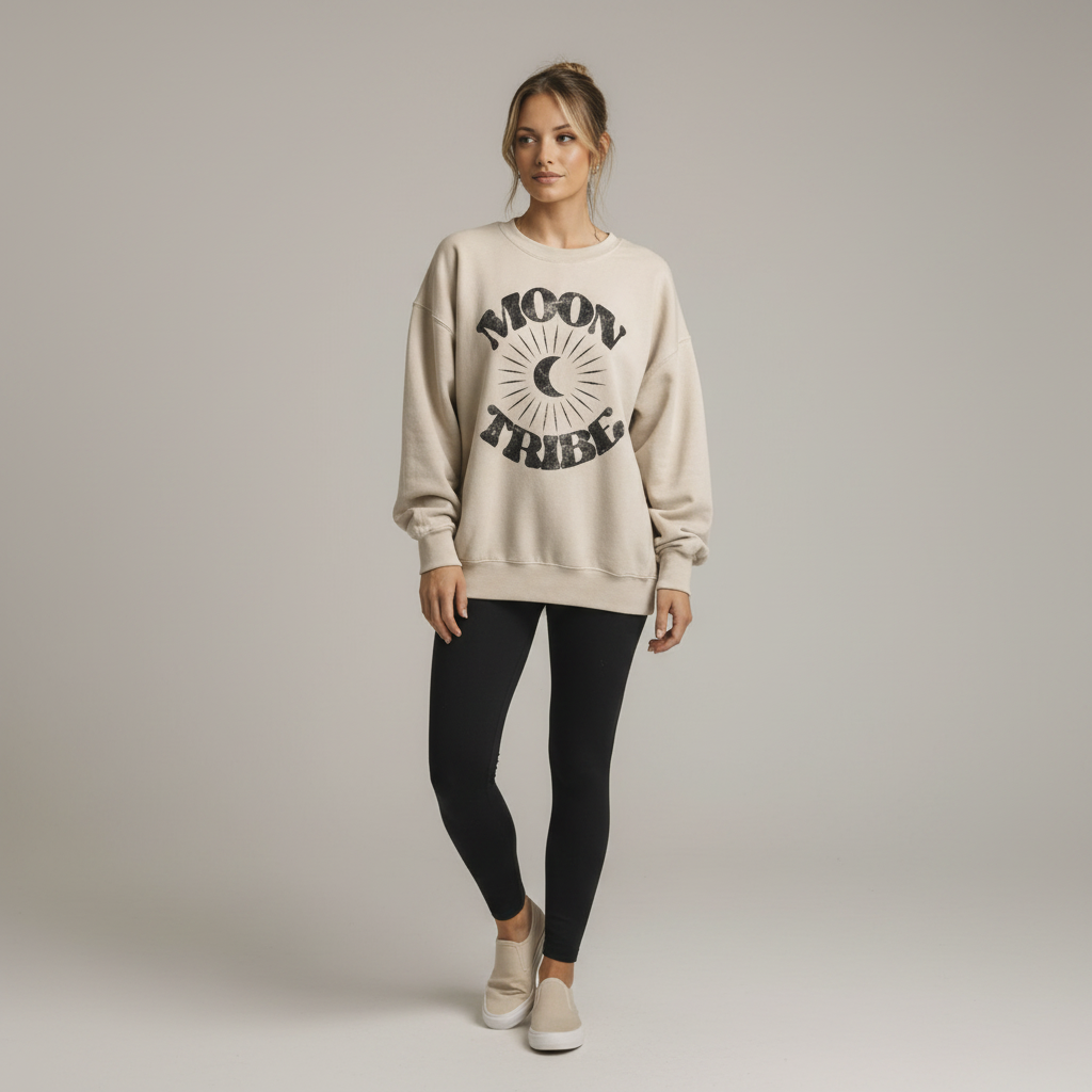 Lunar Essence Fleece Crew – Moon Tribe Graphic Sweatshirt