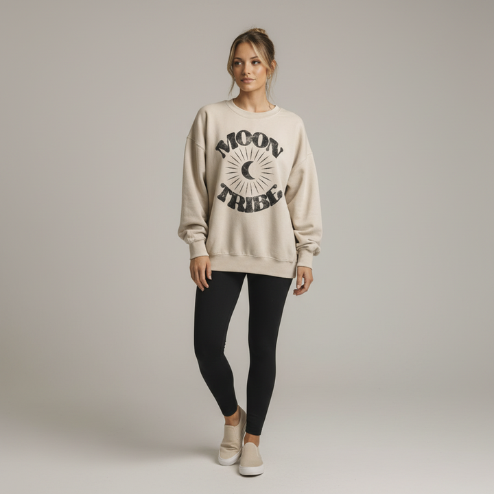 Lunar Essence Fleece Crew – Moon Tribe Graphic Sweatshirt