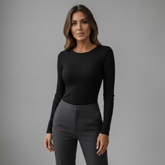 Long Sleeve Crew Neck Ribbed Top - styled look