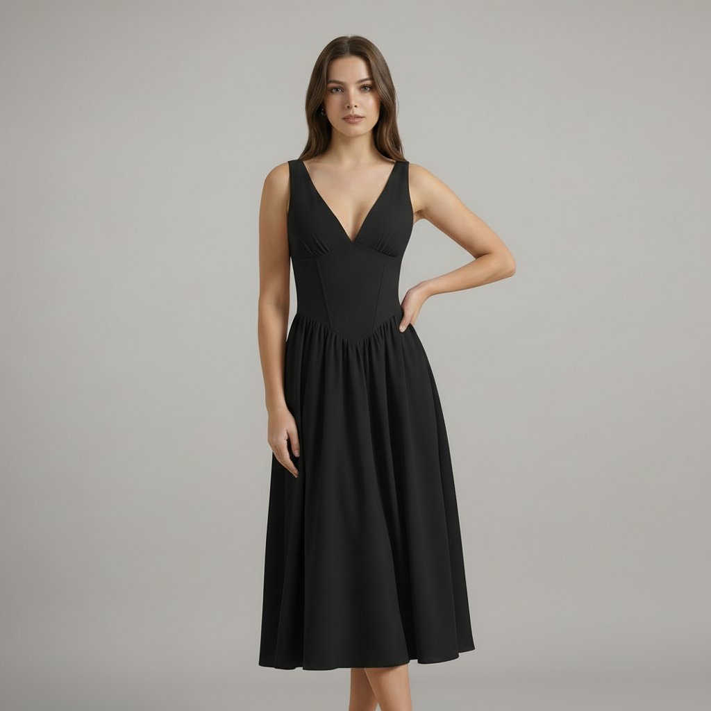 Women’s Deep V-Neck Midi Tank Dress - side view