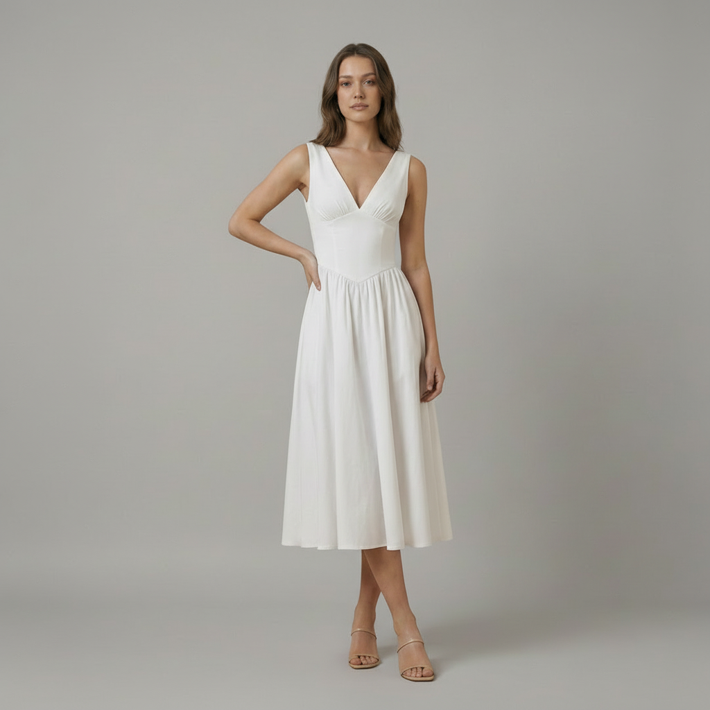 Women’s Deep V-Neck Midi Tank Dress - close-up