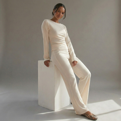 Round Neck Flare Sleeve Top & Bottom Set - back view