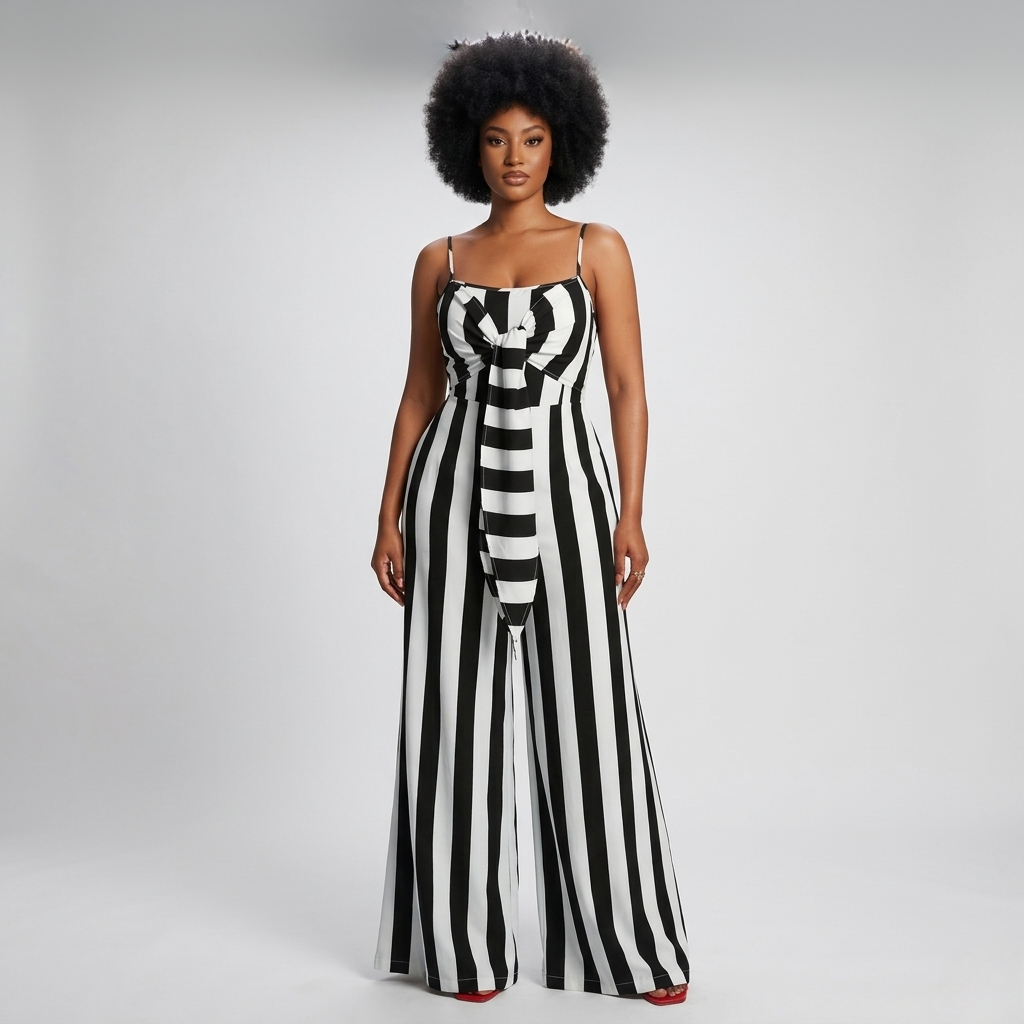 Striped Tie Front Jumpsuit