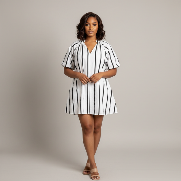 Striped Puff Sleeve Dress