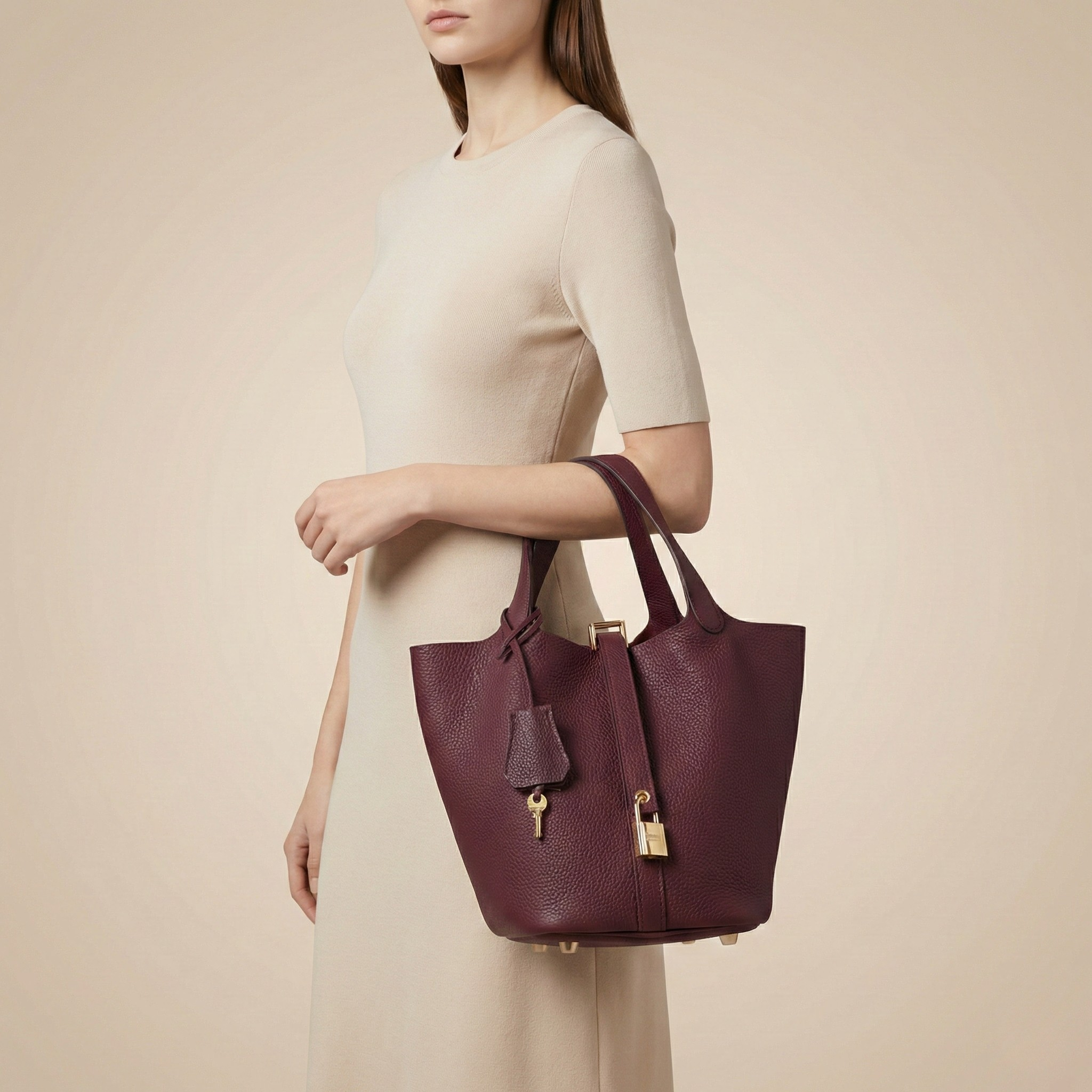 Modern Leather Basket Handbag - detail view