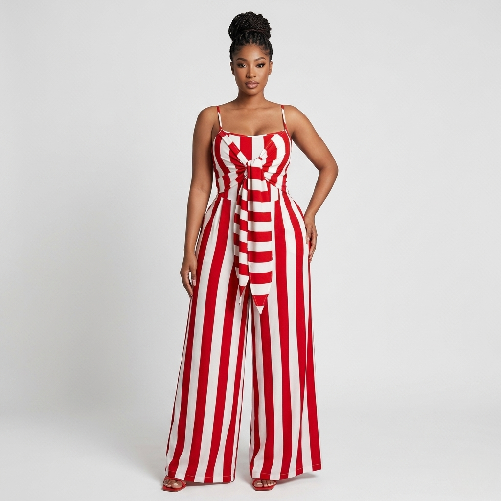 Striped Tie Front Jumpsuit