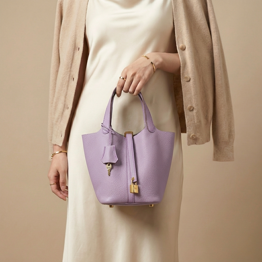 Modern Leather Basket Handbag - back view