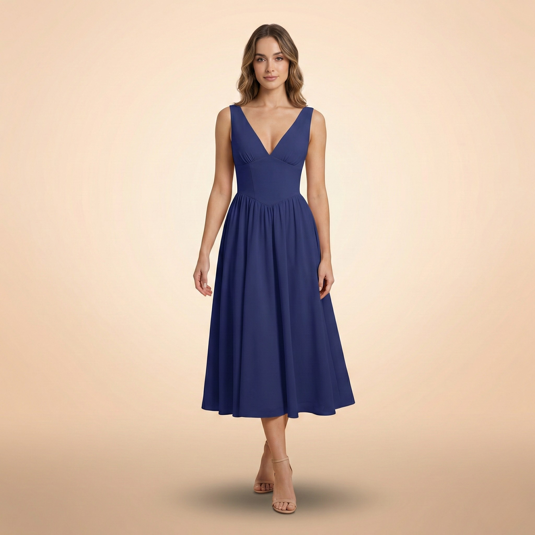 Women’s Deep V-Neck Midi Tank Dress