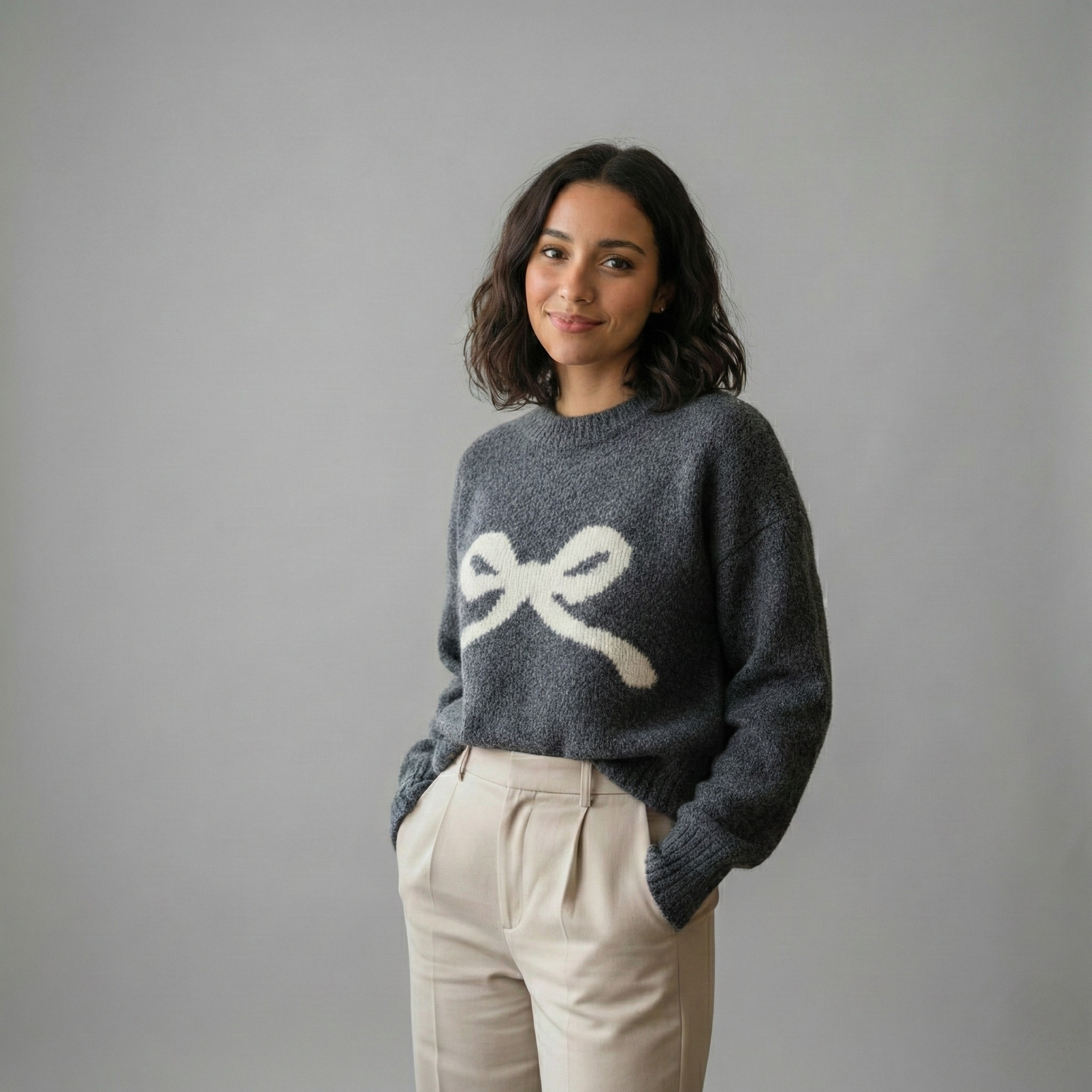 Preppy Bow Pullover Sweater - side view