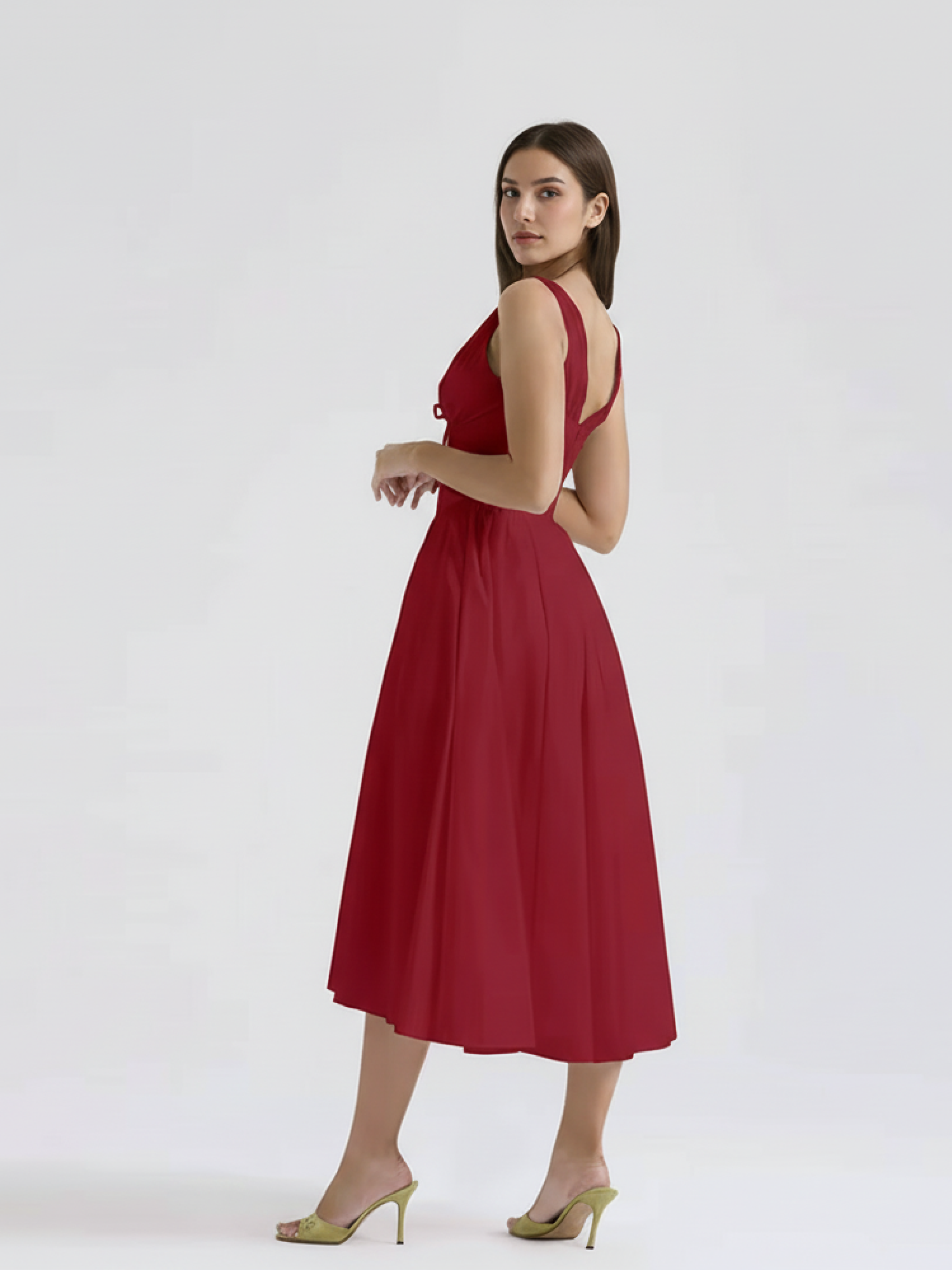  red deep v neck midi dress