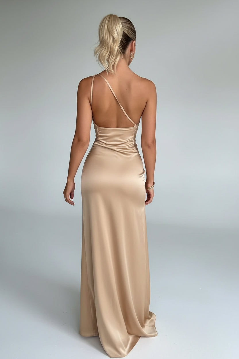 satin one shoulder gown