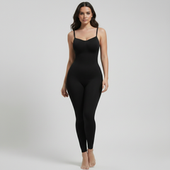 Beige seamless full-body shapewear with high-back design and 360° core control shaping