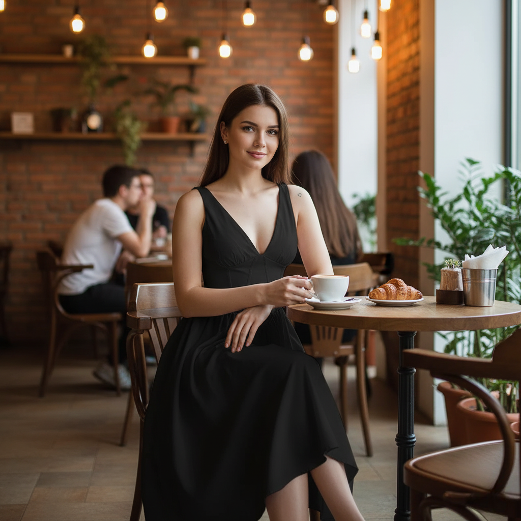 the girl sitting in cafe 