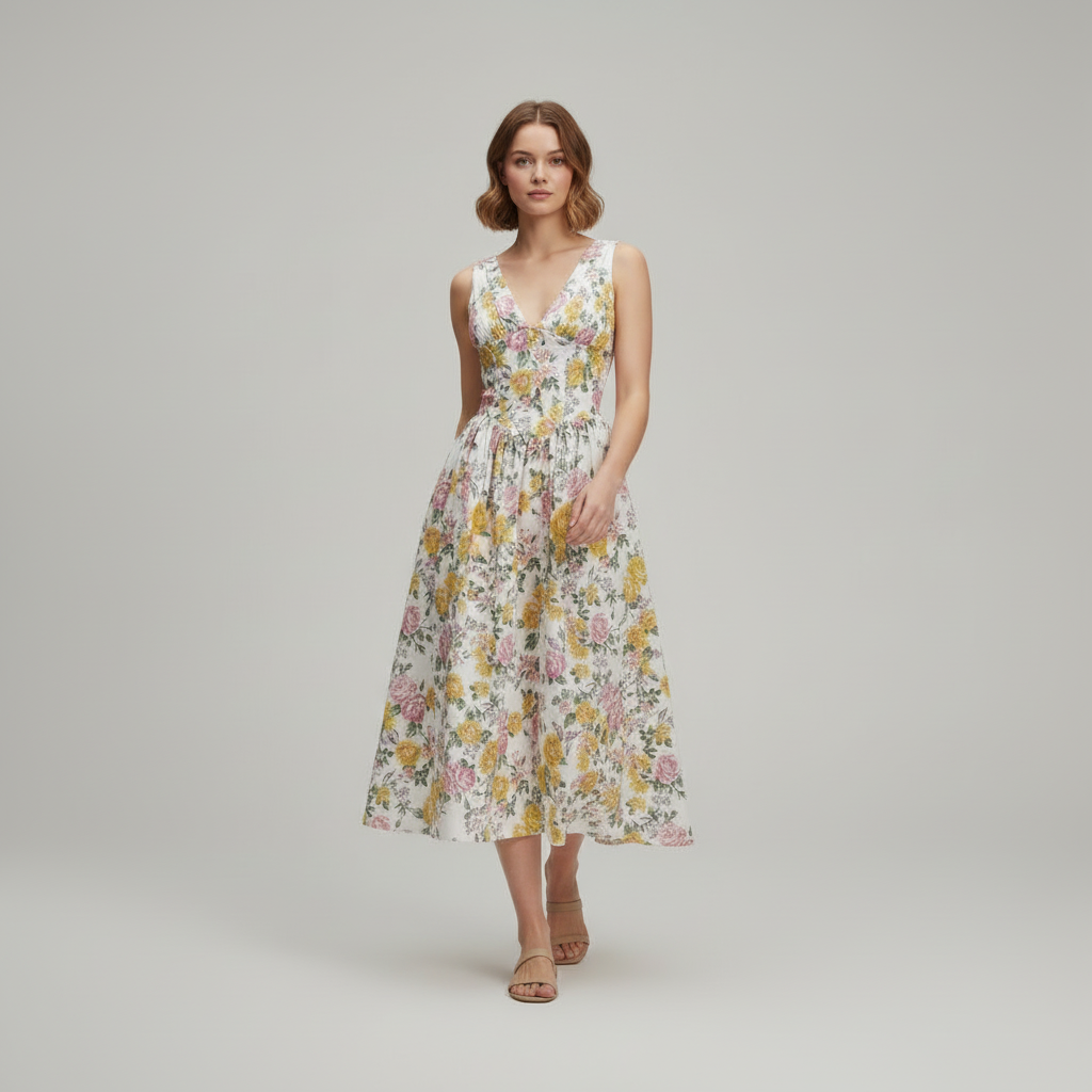 v neck midi dress floral