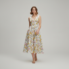 v neck midi dress floral