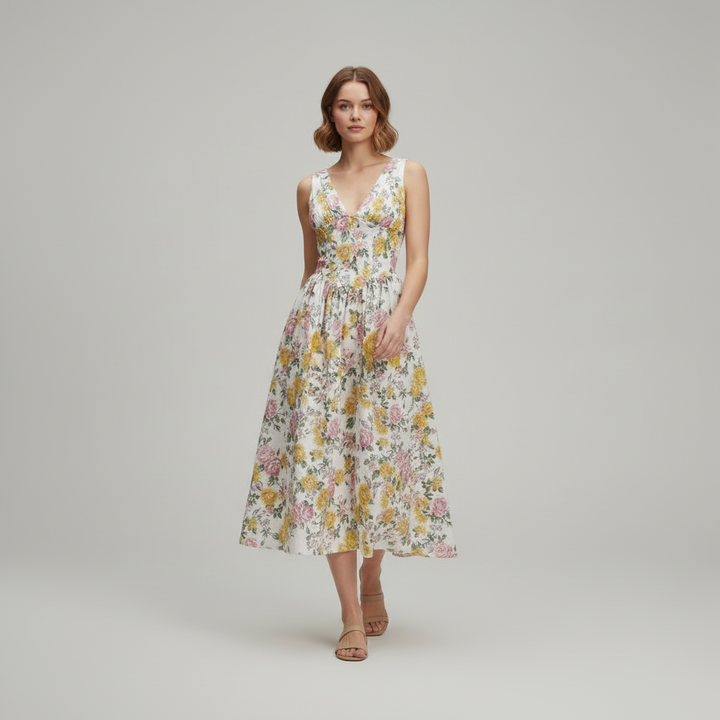 v neck midi dress floral